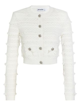 Self Portrait Crystal-embellished Knit Cardigan - White - L (UK14 / L)