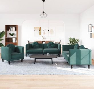 vidaXL Vidaxl - Juego De Sof&aacute;s Con Cojines 3 Piezas Terciopelo Verde Oscuro