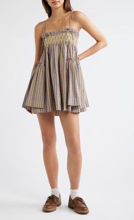 Damson Madder Lilo Smocked Plaid Minidress in Marmalade at Nordstrom, Size 12