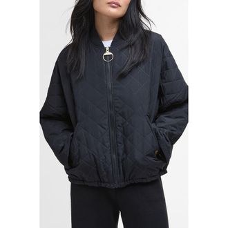 Barbour Emlyn Quilted Bomber Jacket in Black/Ancient at Nordstrom, Size 14 Us
