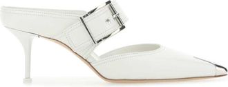 Alexander McQueen White Leather Hardware Mules