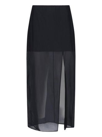 Filippa K Black Layered Sheer Midi Slit Skirt