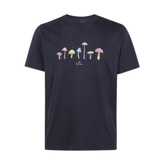 Paul Smith T-shirt Paddenstoelen - Heren - Tops - Blauw - Maat: XL Katoen