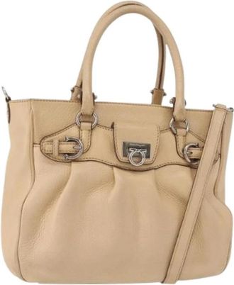 Ferragamo Pre-owned Handbag - Dames - Vintage Handtas - Beige - ONE Size - Leer - Vintage