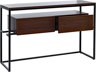 Hhg Consolle HHG-179, tavolino da telefono, scrivania, con cassetti, in metallo MDF melaminico 80x120x40 cm, color noce