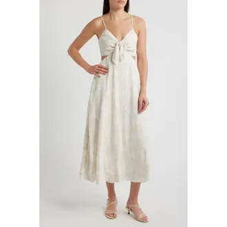 Parker Tie Front Back Cutout Sleeveless Midi Dress in New Ivory at Nordstrom, Size 10