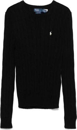 Polo Ralph Lauren Zwarte Cable Knit Trui - Dames - Ronde hals truien - Zwart - M - Truien & Vesten