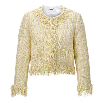 Rich & Royal Korte Boucl&eacute; Jas met Franjes - Dames - Blazers - Geel - M - Katoen - Jassen