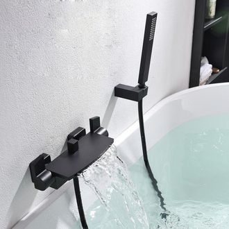 OEM Grifo Mezclador De Ba&ntilde;era Con Cascada De Pared, Cabezal De Ducha De Cascada De Pared, Grifo De Ba&ntilde;era Con Agua Caliente Y Fr&iacute;a (negro)
