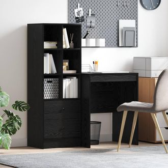 Berkfield Home Desk with Storage Black Oak Engineered Wood