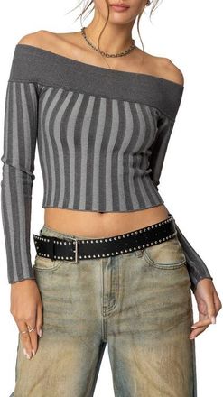 Edikted Daren Off the Shoulder Ribbed Crop Sweater in Dark-Gray at Nordstrom, Size X-Small