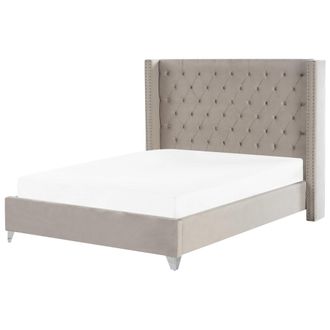 Beliani Beliani - Cama Con Somier De Terciopelo Gris Claro Plateado 180 X 200 Cm Listones Lubbon