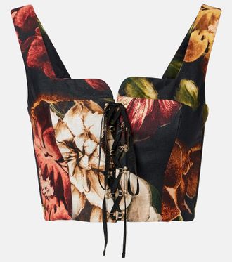 Agua Bendita Floral linen crop top