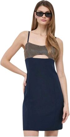 Michael Kors Kleedjes, Dames, Blauw, M, Polyester, Jurk met strassteentjes en cut-out