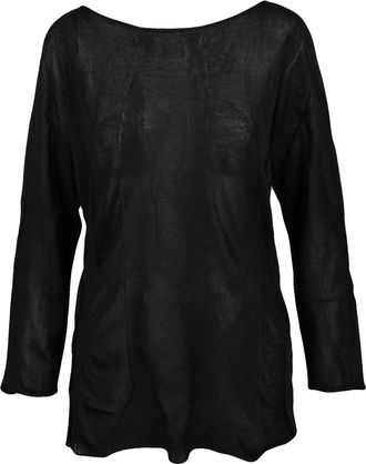 Alpha Studio Black Brushed Viscose-Blend Boat-Neck Top