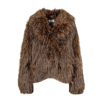 Betta Corradi Jas met imitatiebont met lange pool - Dames - Jassen - Bruin - Maat: M Leer