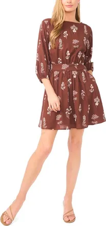 Ted Baker Finley Embroidered Flared Minidress in Bitter Chocolate at Nordstrom, Size X-Small