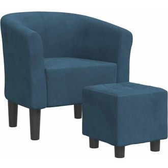 vidaXL Sill&oacute;n Con Taburete Terciopelo Azul Oscuro Vidaxl