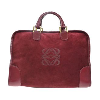 Loewe Pre-owned Tote Bags, female, Red, Size: ONE SIZE Pre-owned Vintage Suede Satchel Bag with Embossed Logo