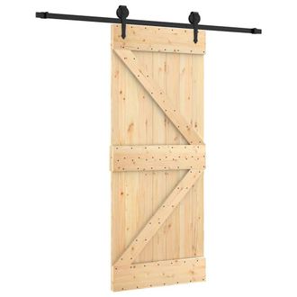 Berkfield Home Sliding Door with Hardware Set 85x210 cm Solid Wood Pine in Brown