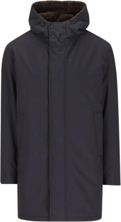 Herno Parka in Mat Twill en Licht Imitatiebont - Heren - Parka Jassen - Blauw - M - Polyester - Jassen