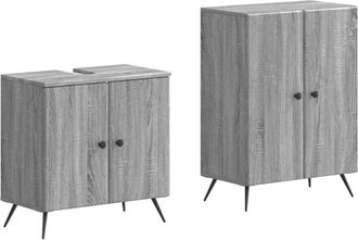 vidaXL Juego De Gabinete De Ba&ntilde;o De 2 Piezas Breda Sonoma Gris Vidaxl