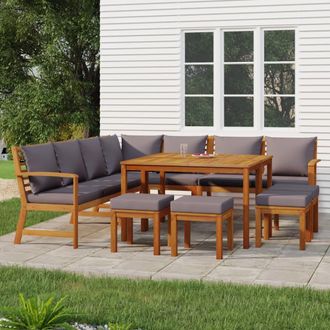 vidaXL Juego Comedor Jard&iacute;n Con Cojines 11 Piezas Madera Maciza Acacia Vidaxl