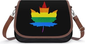 Generic Gay Proud Maple LGBTQ Leather Crossbody Bags for Women Messenger Handbag Purse Shoulder Bag