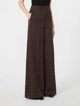 Max Mara High-Waisted Prince of Wales Palazzo Trousers in Wool and Cotton