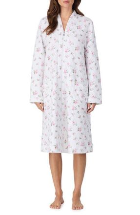 Eileen West Waltz Floral Zip-Up Quilted Cotton Robe in Pink Bouqet at Nordstrom, Size Large