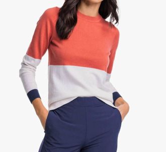 Southern Tide Color Block Fireside Sweater In Dusty Coral