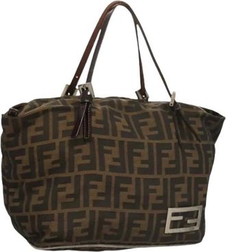 Fendi Pre-owned Tote Bags, female, Brown, Size: ONE SIZE Pre-owned Vintage Zucca Canvas Hand Bag