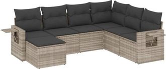 vidaXL Set De Sof&aacute;s De Jard&iacute;n 7 Pzas Con Cojines Rat&aacute;n Pe Gris Claro Vidaxl