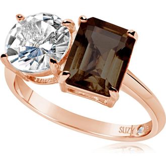Suzy Levian Sterling Silver Two-Stone Ring in Rose Gold/Brown at Nordstrom Rack, Size 7.5