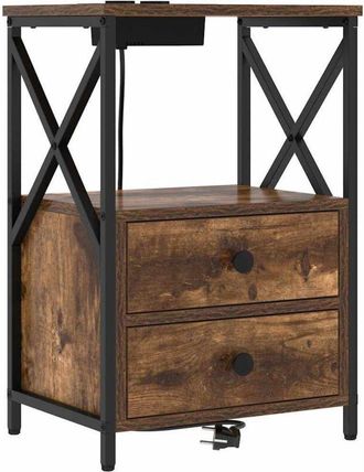 vidaXL Vidaxl - Cabinete de Noche con Estación de Carga con cajón Roble ahumado