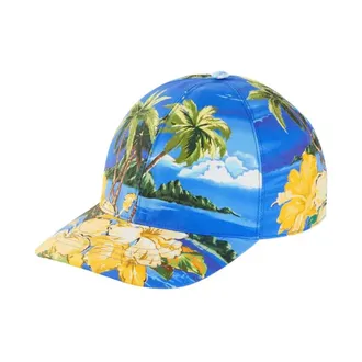 Gucci Accessoires, Heren, Veelkleurig, M, Katoen, Hawaiiaanse Print Logo Patch Baseball Cap