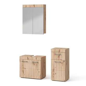 Vicco Conjunto De Muebles De Ba&ntilde;o Luna, Roble Wotan, 3 Partes, Con Armario Midi