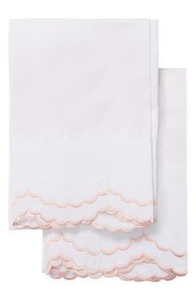 Melange Home Set of 2 Double Scallop Embroidered 300 Thread Count Cotton Pillowcases in Pink at Nordstrom Rack, Size Standard