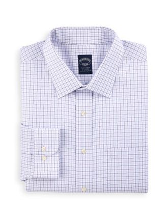 Brooks Brothers Big & Tall Non-Iron Tattersall Dress Shirt in Purple at Nordstrom, Size 18.5 - 36
