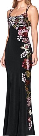 Faviana Sequin Floral Detail Gown In Black/multi