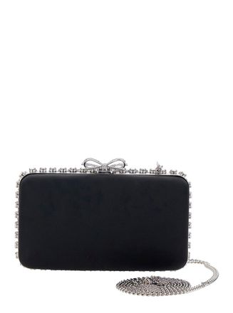 Self Portrait Womens Clutch Bag Black Satin Crystal