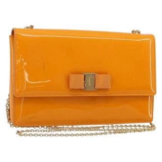 Ferragamo Pre-owned Shoulder Bags, female, Orange, Size: ONE SIZE Pre-owned Patent Leather Shoulder Bag