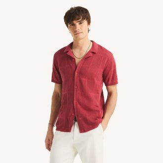 Nautica Mens Stitched Button-Front Sweater Polo