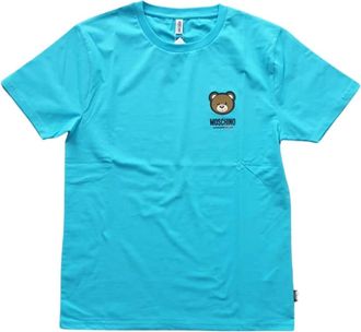 Moschino Tops, Heren, Blauw, S, Katoen, Logo Stretch Jersey