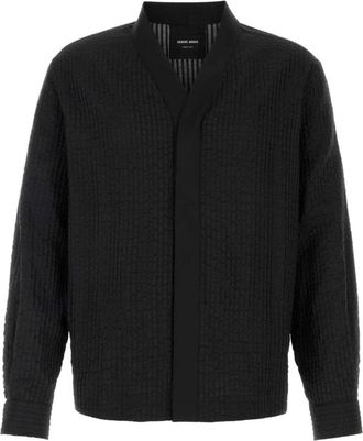 Giorgio Armani Casual Shirts, male, Black, Size: M Seersucker Oversized Shirt