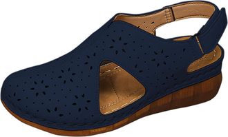 Generic Low Wedge Sandals for Women Breathable Closed Toe Summer Sandal Solid Color Lightweight Stylish Versatile Comfy Strappy Sandals with Arch Support Beac