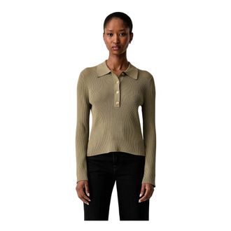 Michael Kors Tops, Dames, Groen, S, Polo shirt met lange mouwen en knopen