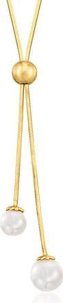 Ross-Simons Italian 6-8mm Cultured Pearl Lariat Necklace in 18kt Gold Over Sterling