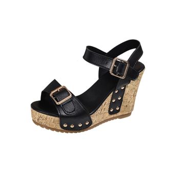 Generic Wedge Sandals for Women Open Toe Stylish Slingback Shoes Solid Color Comfortable Thick Sole Casual Breathable Strappy Sandal Work Party