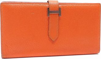 Herm&egrave;s Orange Chevre Leather Long Wallet (Bi-Fold) (Pre-Owned)
